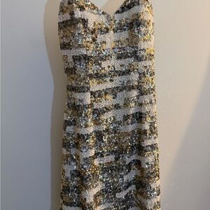Elegant Silk Strapless Sequin Dress - Gold and Silver